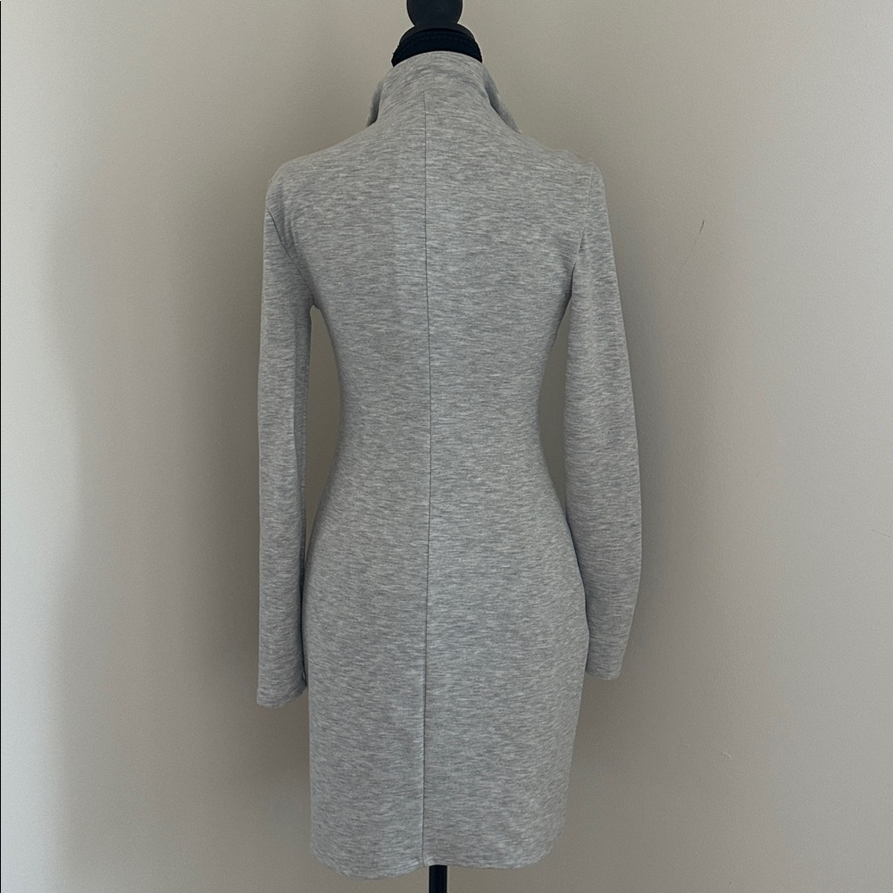 Express Light Gray Long Sleeve Zip-Front Mini Dress - Picture 3 of 3